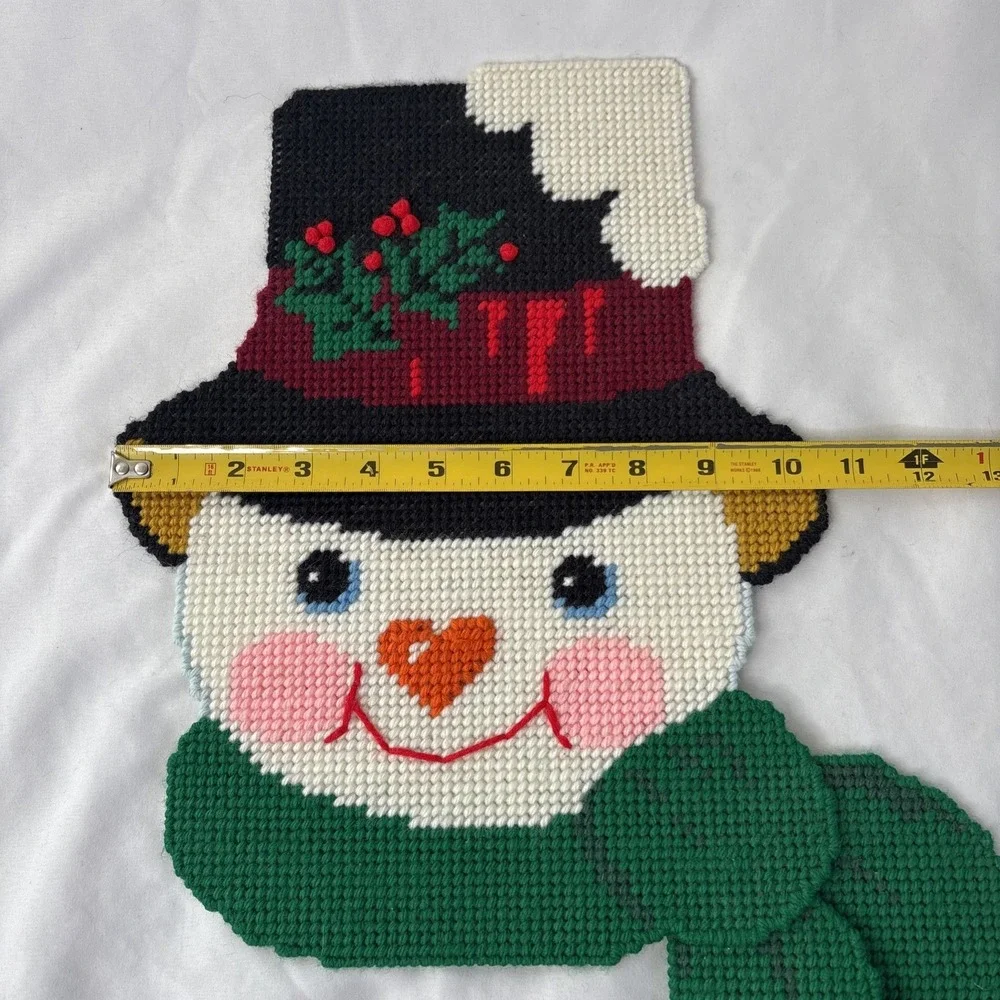 VTG Plastic‎ Canvas Handmade Christmas Needlepoint Jolly Snowman Wall Decor